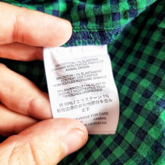 J. CREW Gathered Popover Gingham Navy Green Plaid 2 - Picture 7 of 9